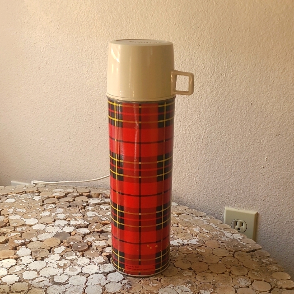 Classic Red Plaid Thermos. Vintage
